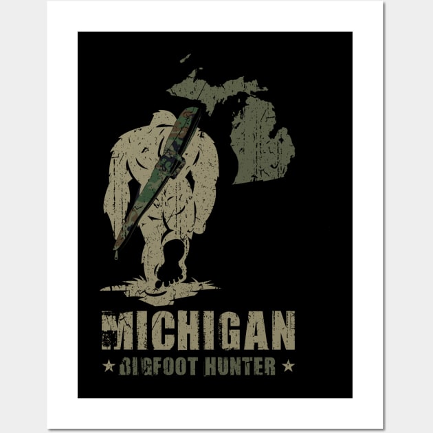 Michigan Bigfoot Hunter - Funny Sasquatch Wall Art by Tesszero